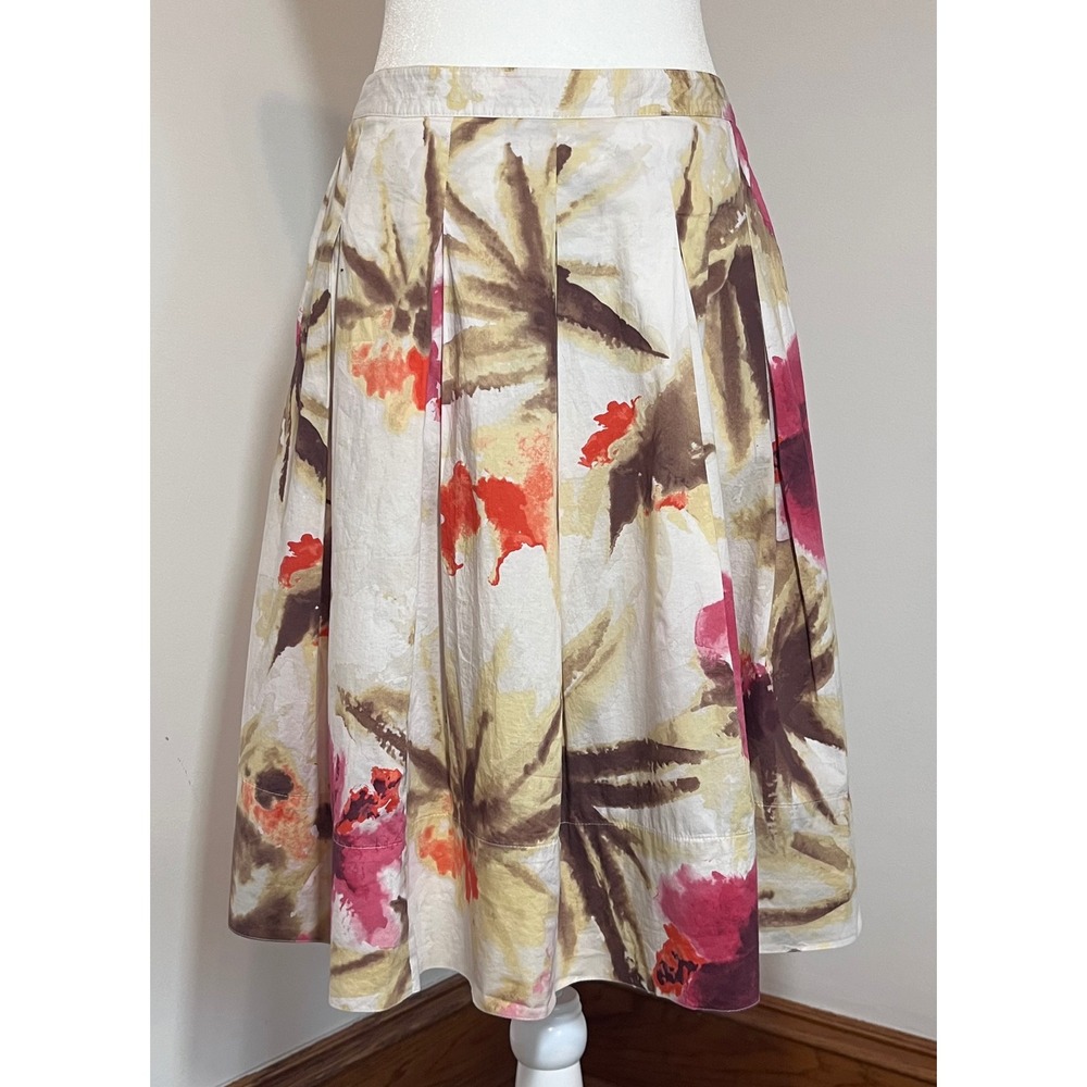 Talbots Floral A-Line Pleated Skirt Womens Size 8P Multicolor Tropical Summer
